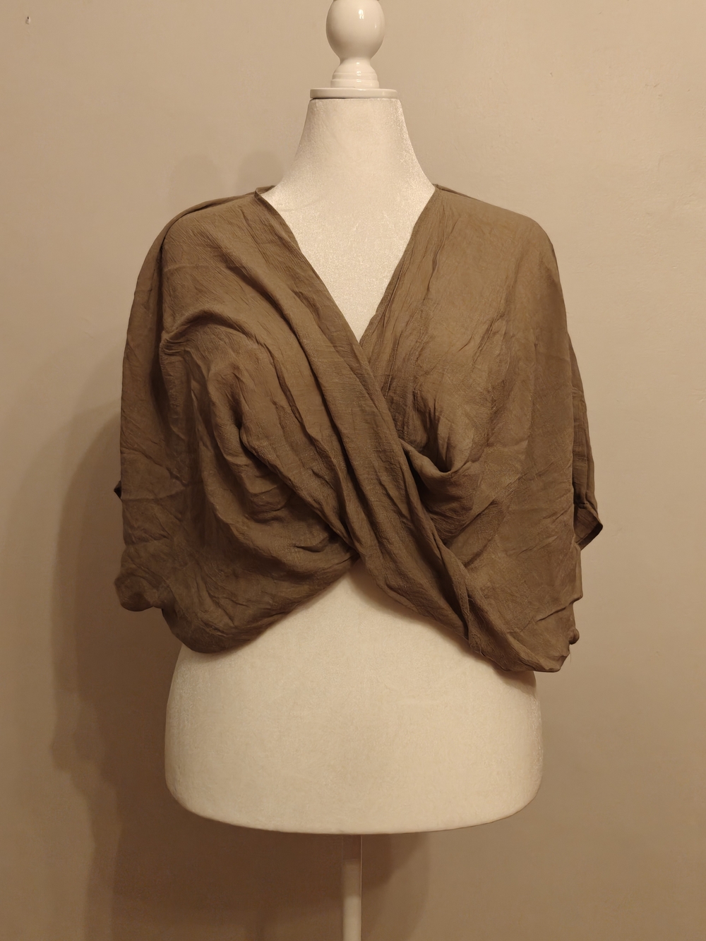 Fashion Nova Twisted Wrap Crop Blouse — Brown